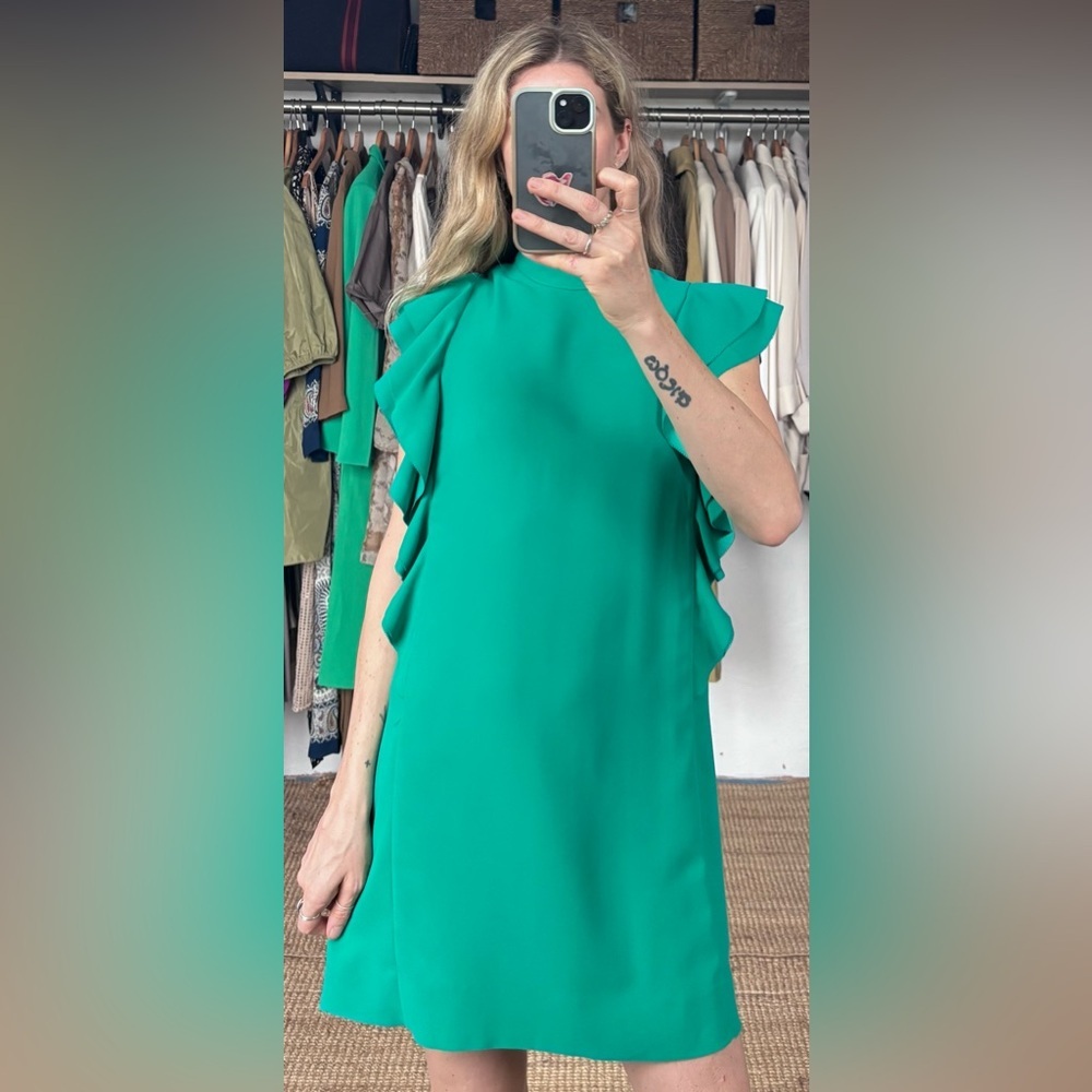 Kate Spade Teal Turquoise Flutter Sleeveless Ruffle Mini Dress - Picture 3 of 12